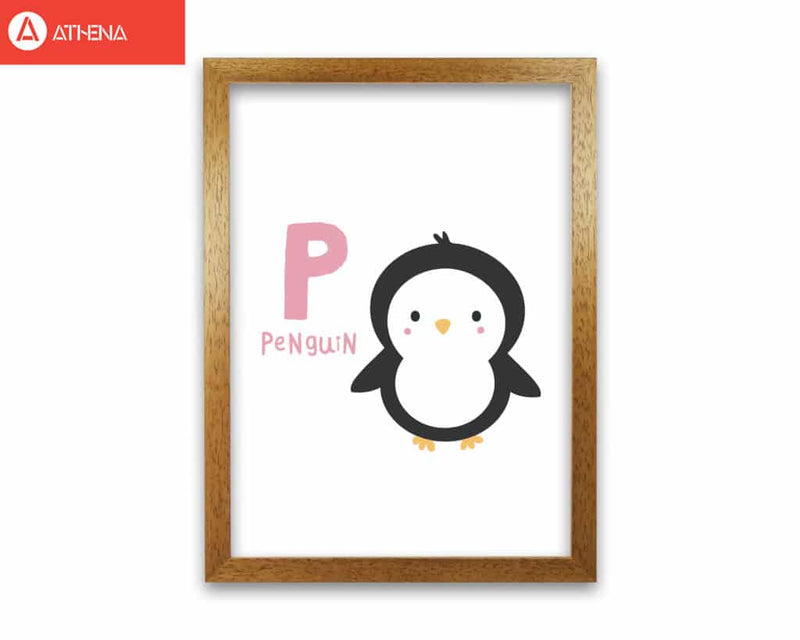 Alphabet animals, p is for penguin modern fine art print, framed childrens nursey wall art poster