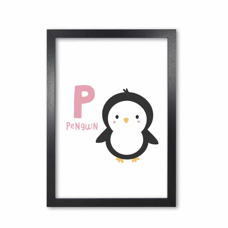 Alphabet animals, p is for penguin modern fine art print, framed childrens nursey wall art poster