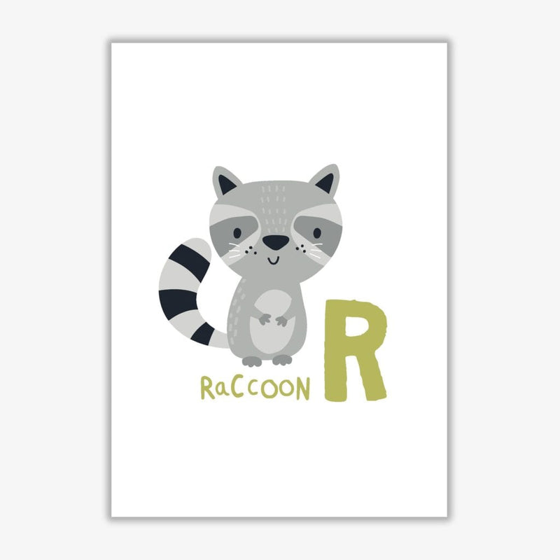 Alphabet animals, r is for raccoon modern fine art print, framed childrens nursey wall art poster