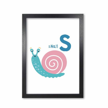 Alphabet animals, s is for snail modern fine art print, framed childrens nursey wall art poster