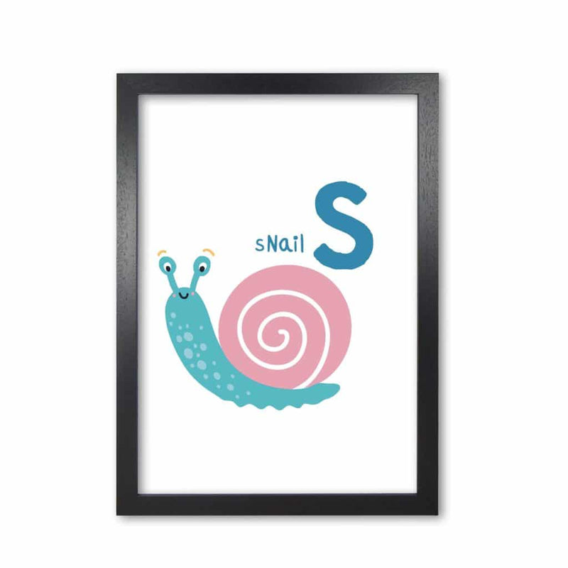 Alphabet animals, s is for snail modern fine art print, framed childrens nursey wall art poster