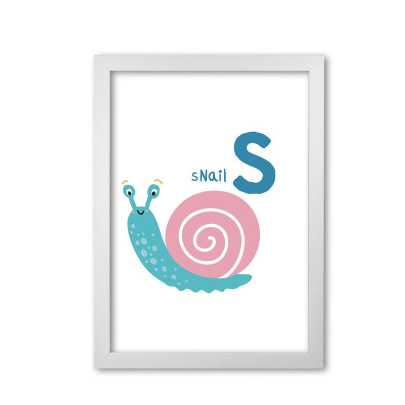 Alphabet animals, s is for snail modern fine art print, framed childrens nursey wall art poster