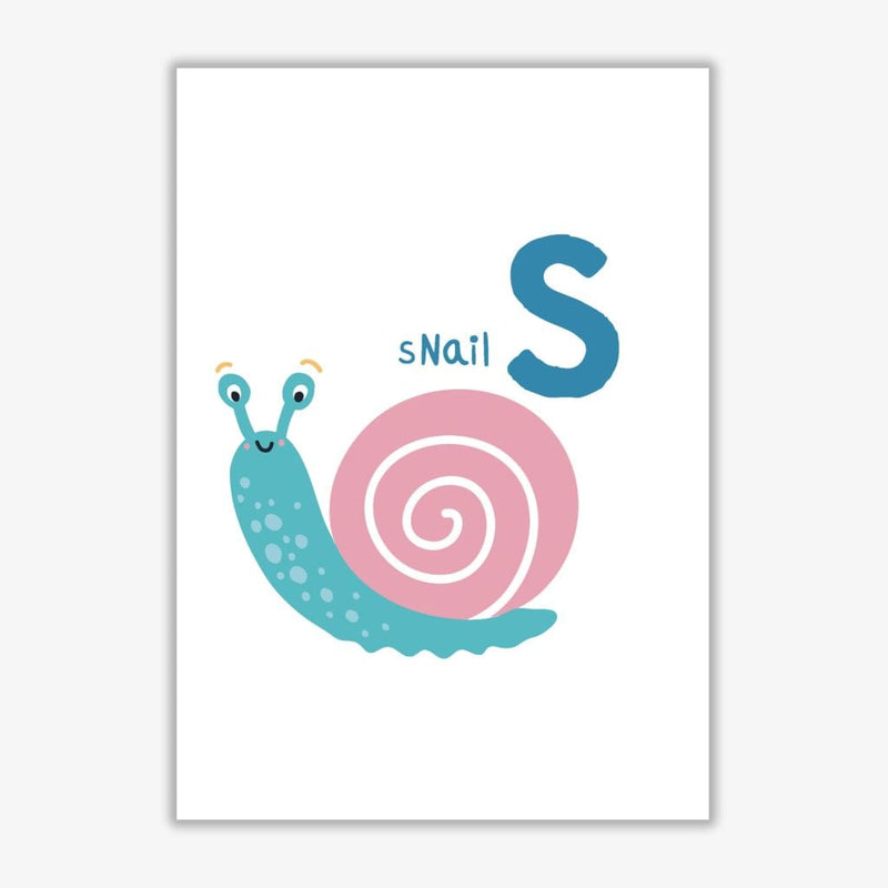 Alphabet animals, s is for snail modern fine art print, framed childrens nursey wall art poster
