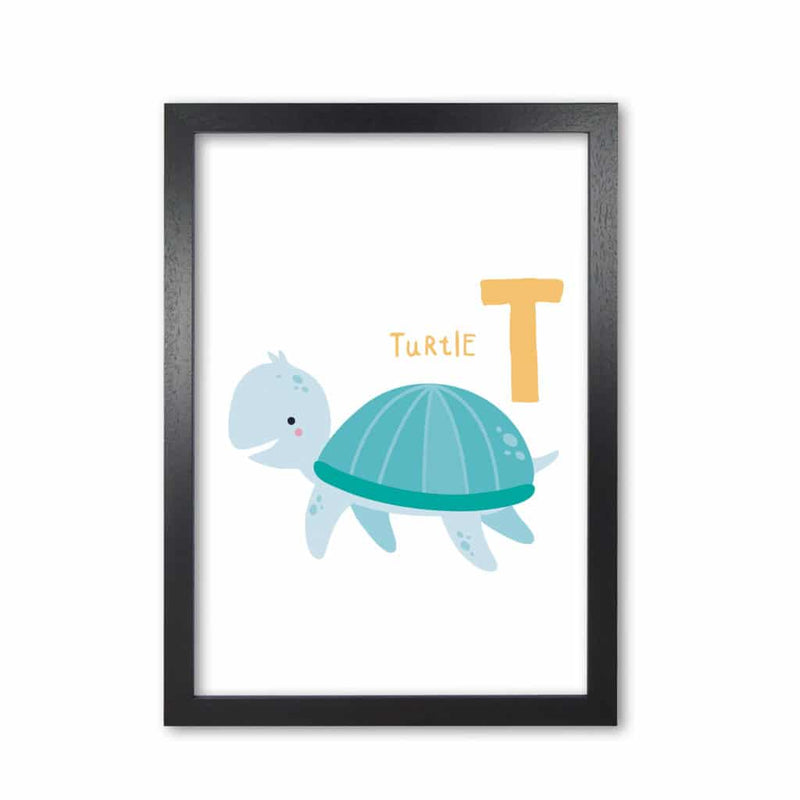Alphabet animals, t is for turtle modern fine art print, framed childrens nursey wall art poster