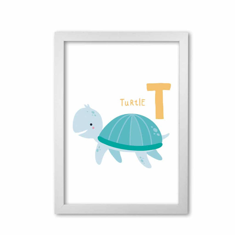 Alphabet animals, t is for turtle modern fine art print, framed childrens nursey wall art poster