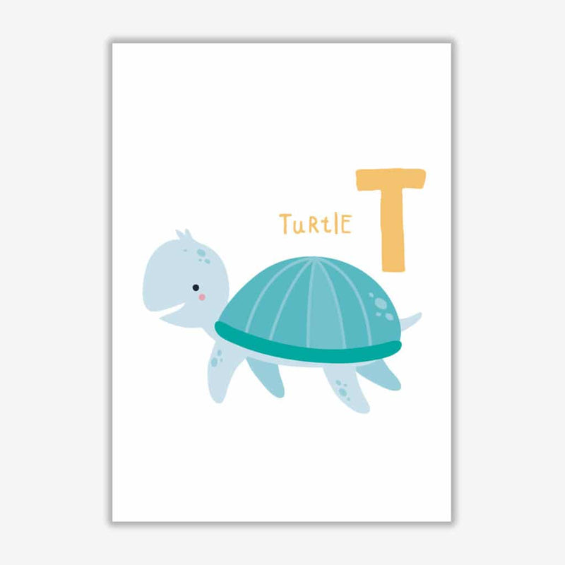 Alphabet animals, t is for turtle modern fine art print, framed childrens nursey wall art poster