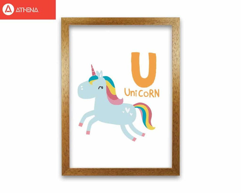 Alphabet animals, u is for unicorn modern fine art print, framed childrens nursey wall art poster