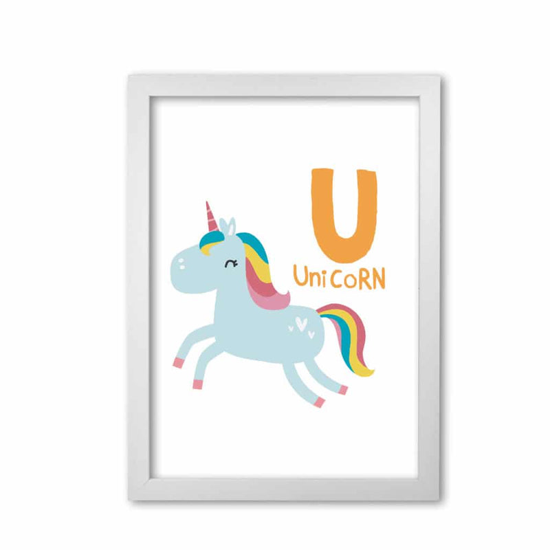 Alphabet animals, u is for unicorn modern fine art print, framed childrens nursey wall art poster