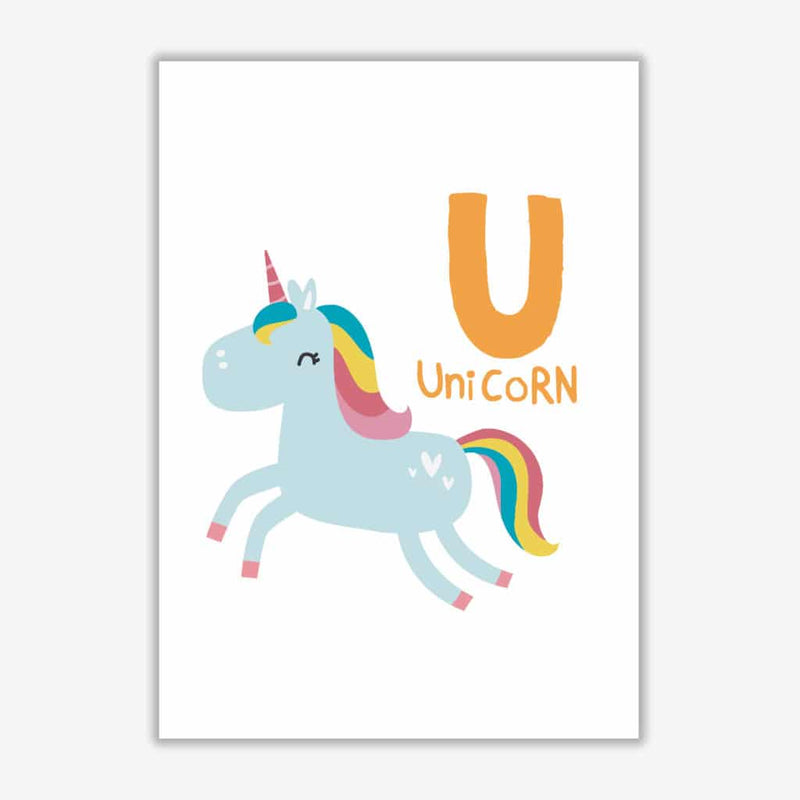 Alphabet animals, u is for unicorn modern fine art print, framed childrens nursey wall art poster