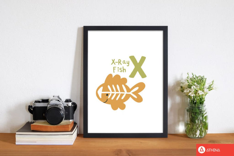 Alphabet animals, x is for x-ray fish modern fine art print, framed childrens nursey wall art poster