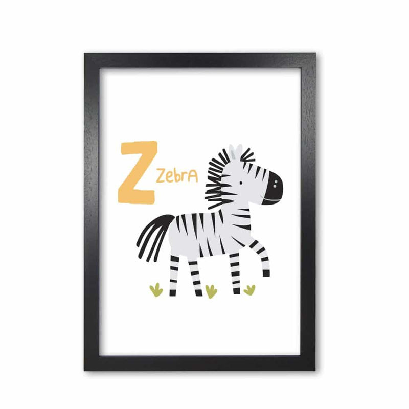 Alphabet animals, z is for zebra modern fine art print, framed childrens nursey wall art poster