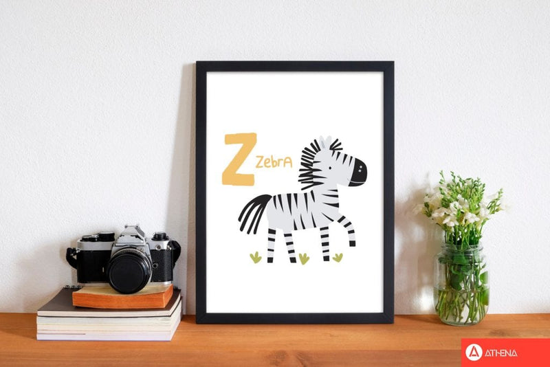 Alphabet animals, z is for zebra modern fine art print, framed childrens nursey wall art poster