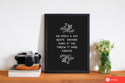An apple a day funny quote fine art print by orara studio