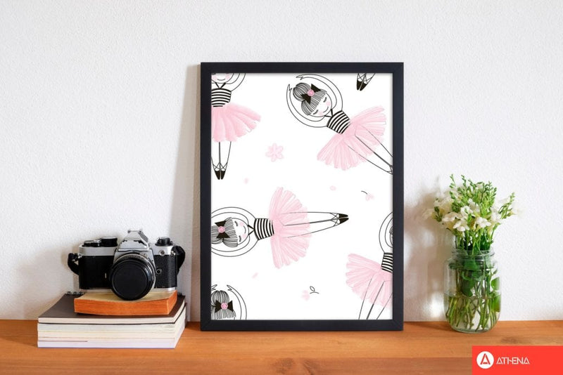 Ballerina repeat pattern modern fine art print, framed childrens nursey wall art poster