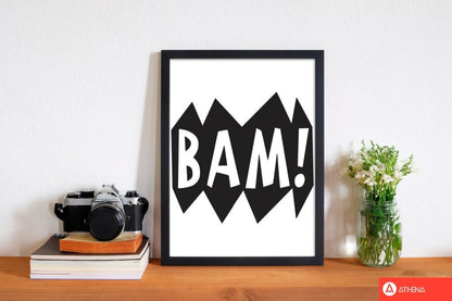 Bam! black modern fine art print, framed childrens nursey wall art poster