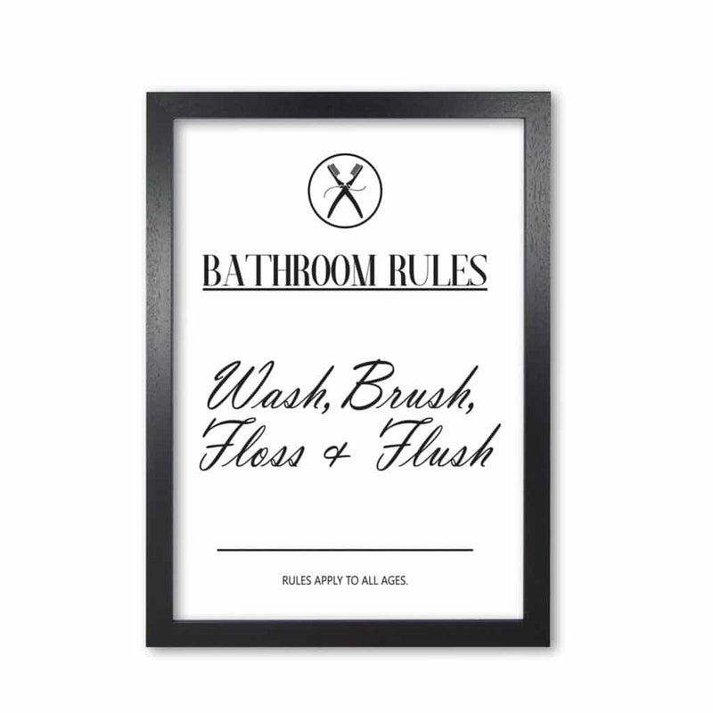 Bathroom rules modern fine art print, framed bathroom wall art