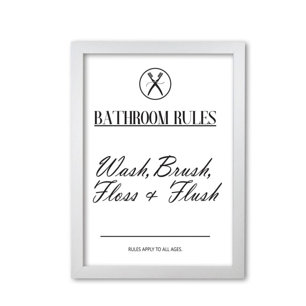 Bathroom rules modern fine art print, framed bathroom wall art