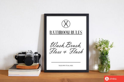 Bathroom rules modern fine art print, framed bathroom wall art