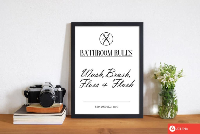 Bathroom rules modern fine art print, framed bathroom wall art