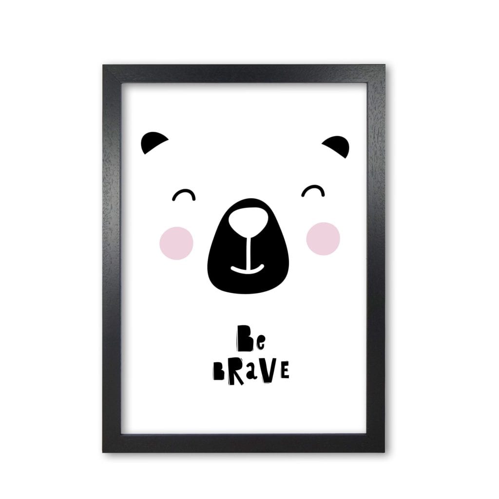 Be brave bear face modern fine art print, framed typography wall art
