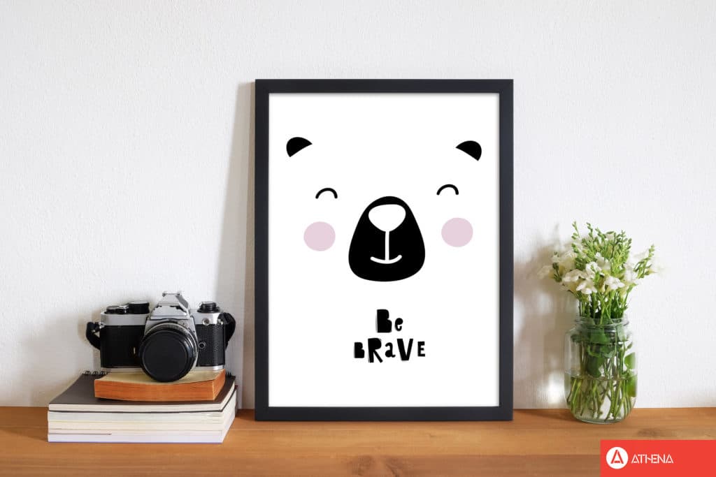 Be brave bear face modern fine art print, framed typography wall art