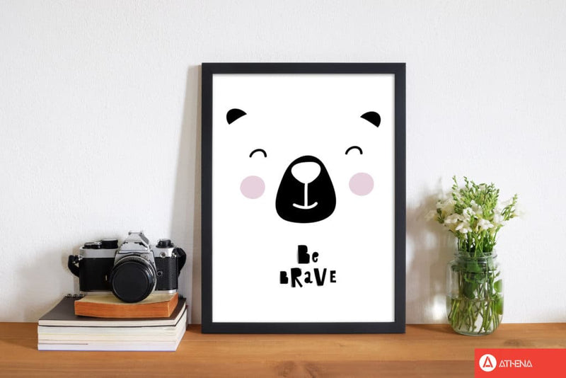 Be brave bear face modern fine art print, framed typography wall art