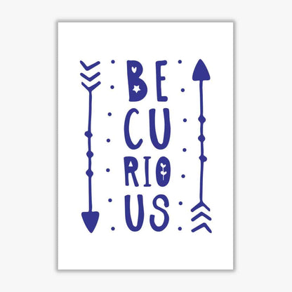 Be curious navy modern fine art print, framed typography wall art