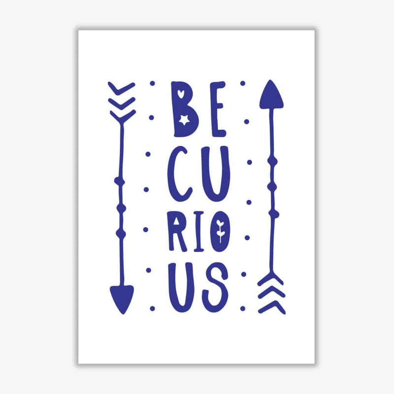 Be curious navy modern fine art print, framed typography wall art
