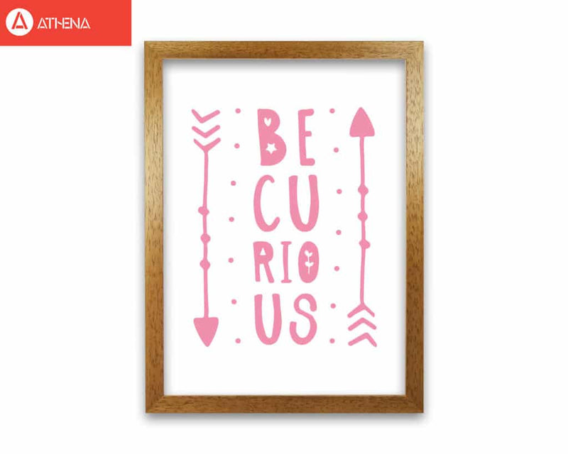 Be curious pink modern fine art print, framed typography wall art