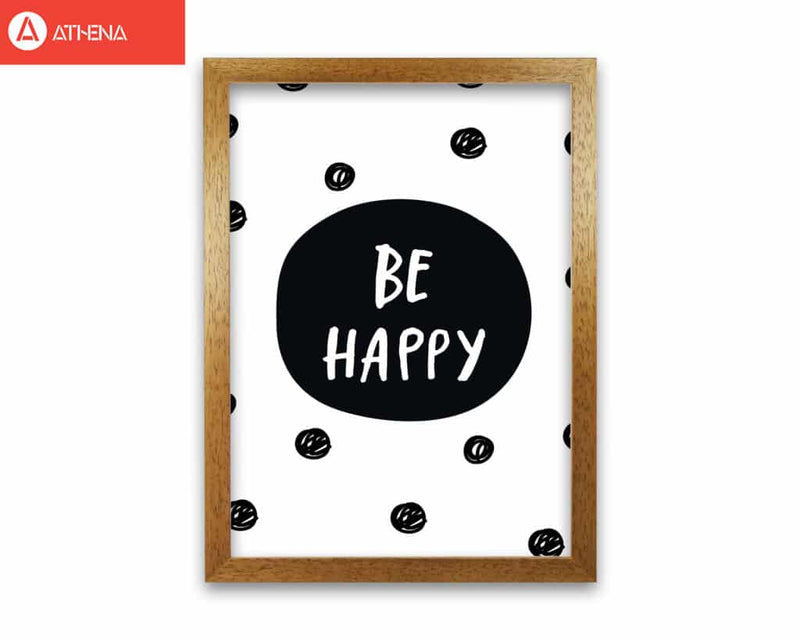 Be happy polka dot modern fine art print, framed typography wall art