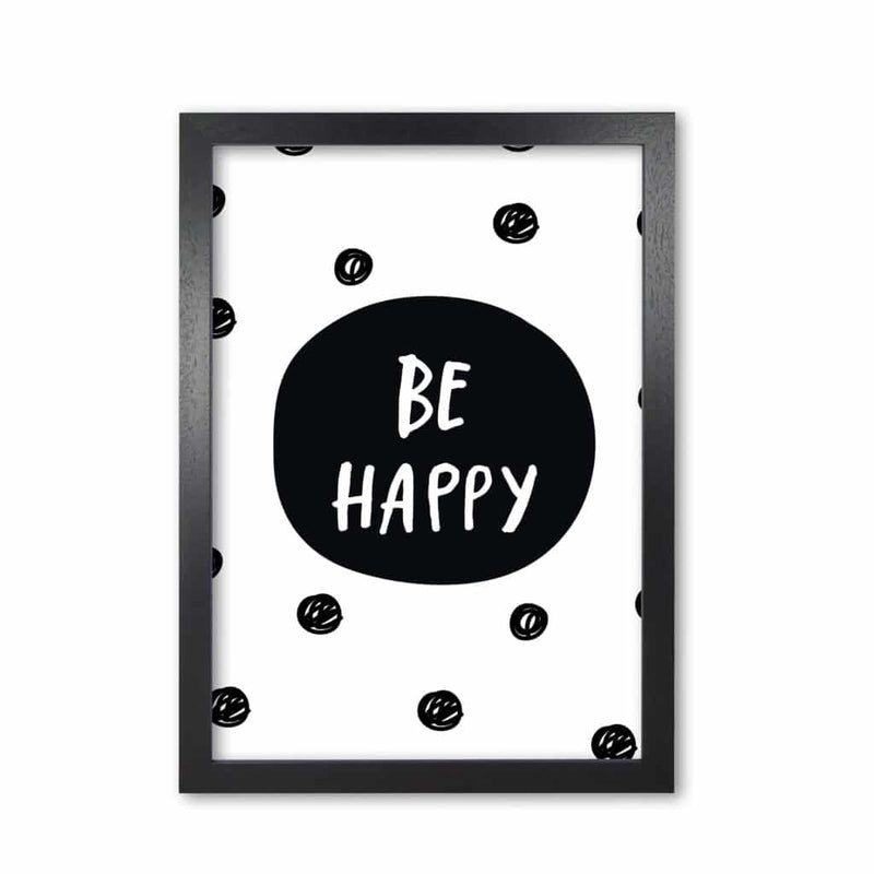 Be happy polka dot modern fine art print, framed typography wall art