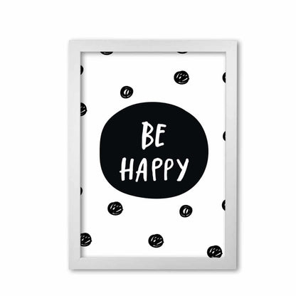 Be happy polka dot modern fine art print, framed typography wall art