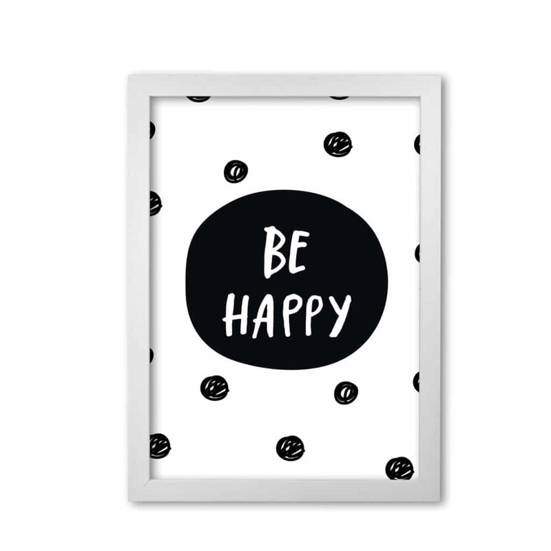 Be happy polka dot modern fine art print, framed typography wall art
