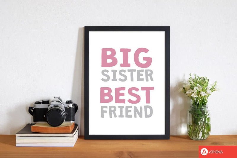 Big sister best friend pink modern fine art print, framed typography wall art