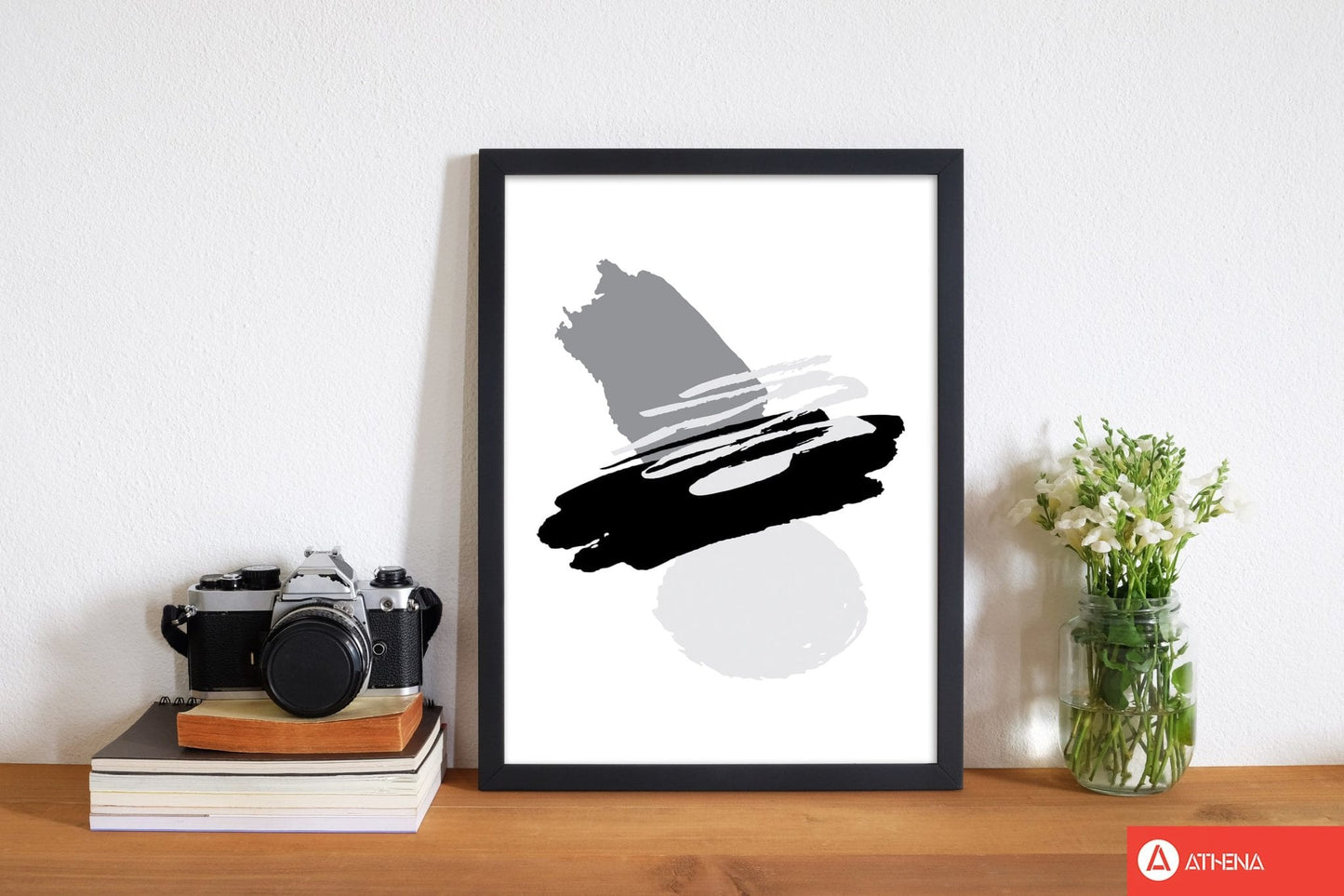 Black and grey abstract paint shapes modern fine art print