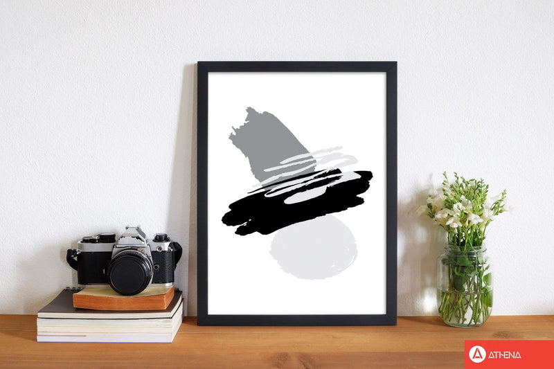 Black and grey abstract paint shapes modern fine art print
