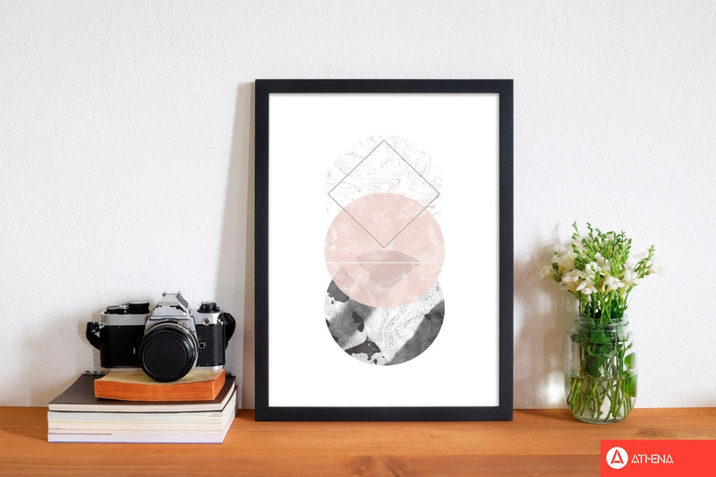 Black and pink marble abstract circles modern fine art print