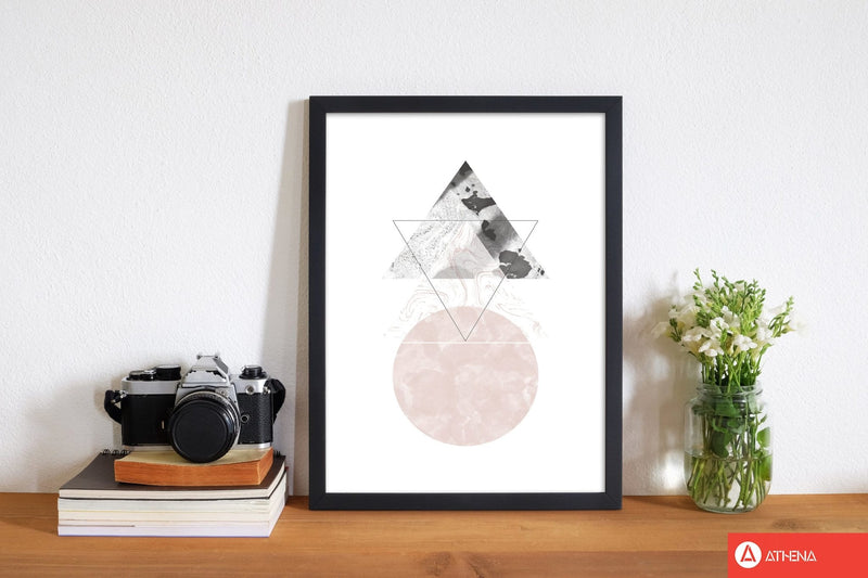 Black and pink marble abstract triangle and circle modern fine art print