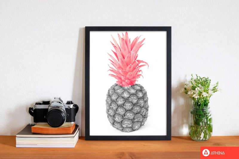 Black and pink pineapple abstract modern fine art print, framed kitchen wall art