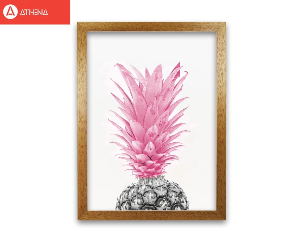 Black and pink pineapple modern fine art print, framed kitchen wall art