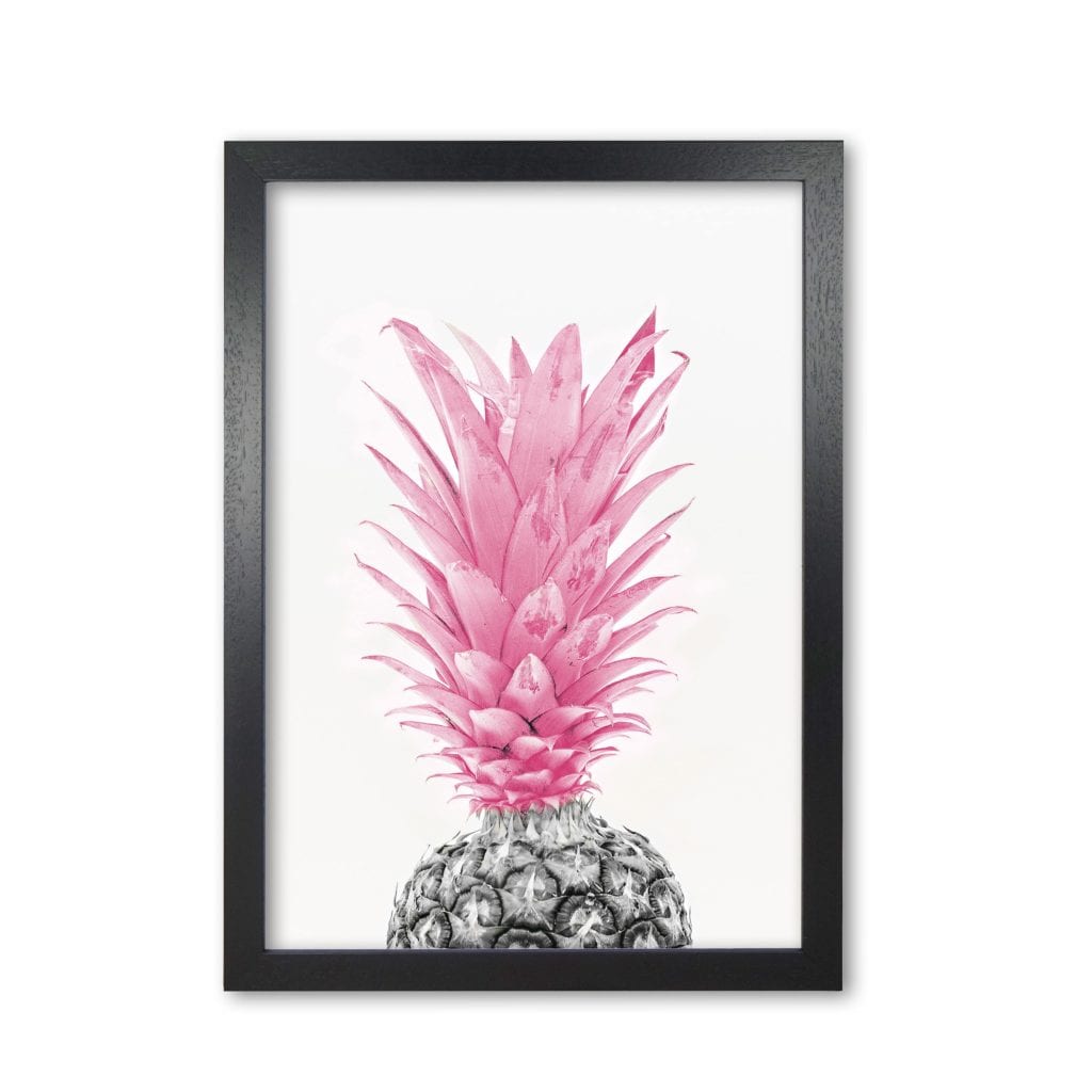 Black and pink pineapple modern fine art print, framed kitchen wall art