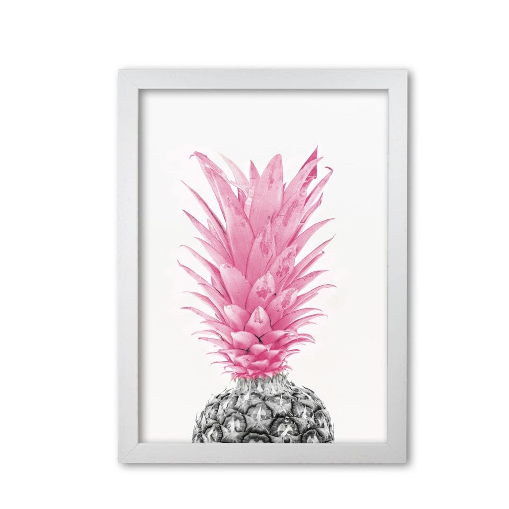 Black and pink pineapple modern fine art print, framed kitchen wall art