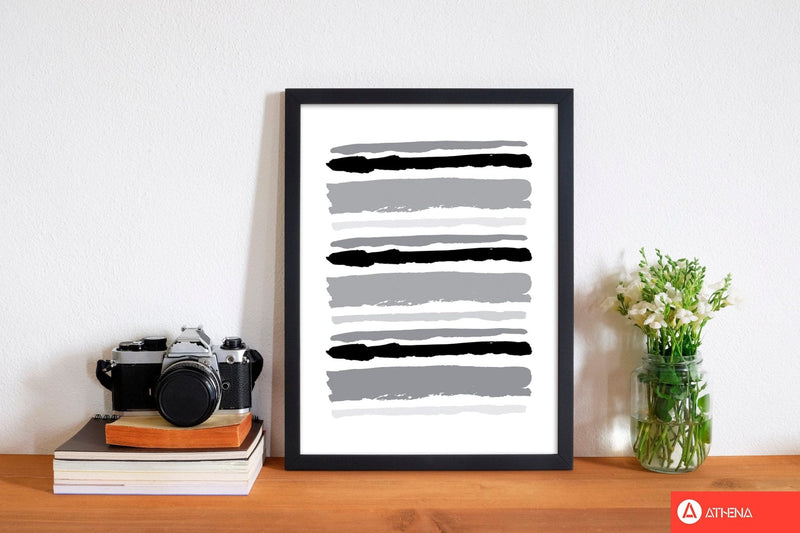 Black contrast abstract stripes modern fine art print