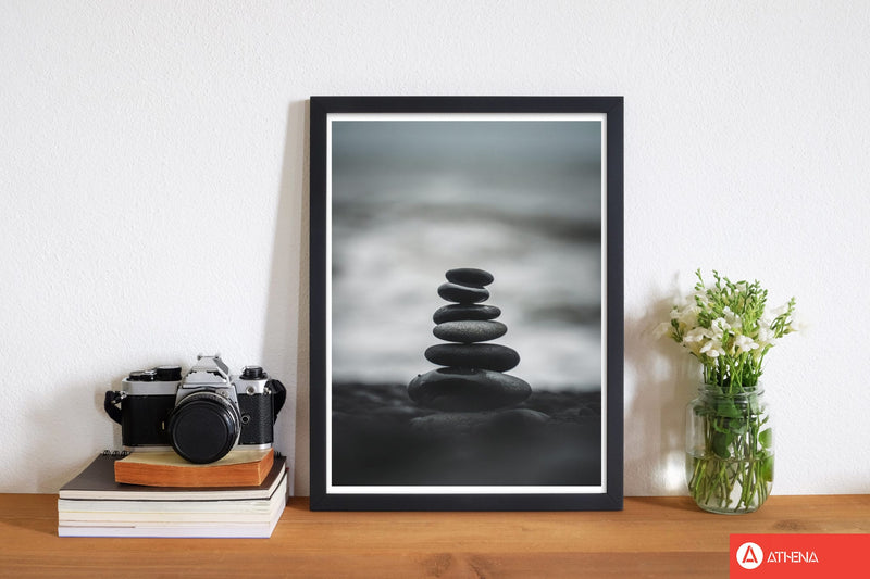 Black pebble stack modern fine art print, framed botanical &
