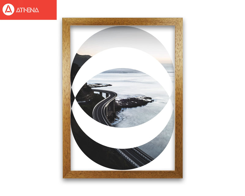 Black road oval modern fine art print, framed botanical &