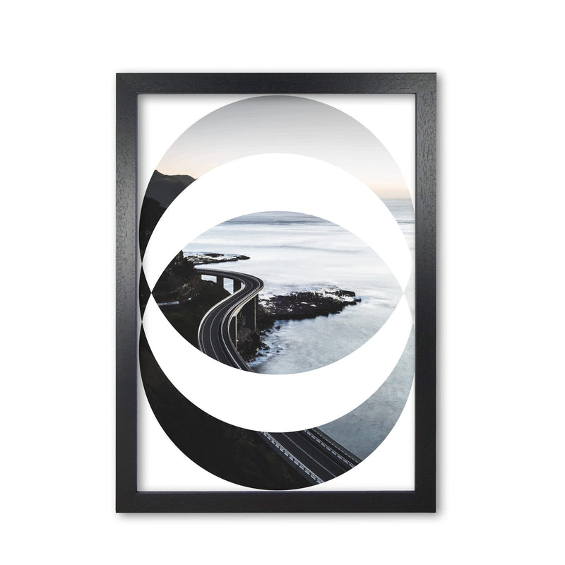 Black road oval modern fine art print, framed botanical &