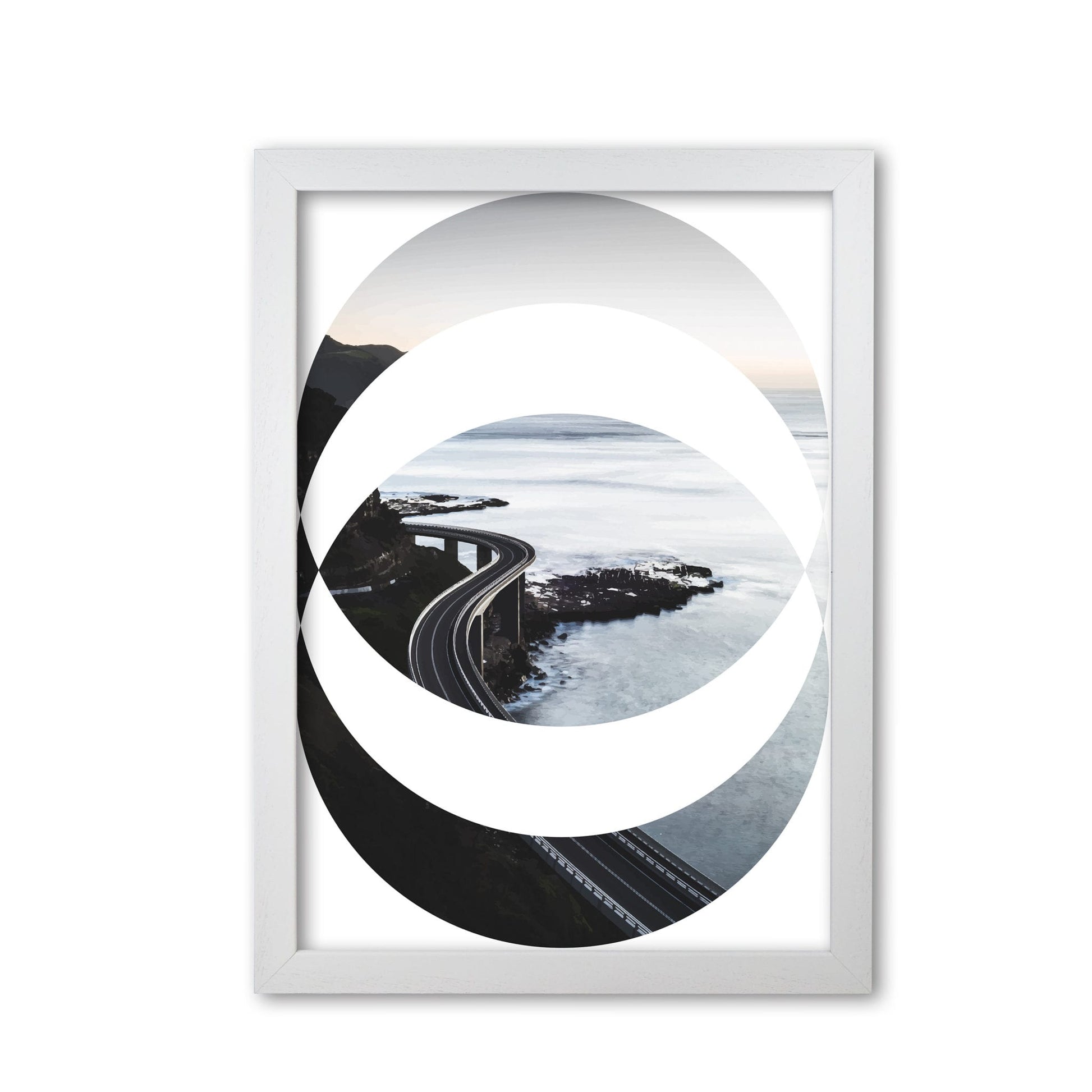 Black road oval modern fine art print, framed botanical &#038; nature art print