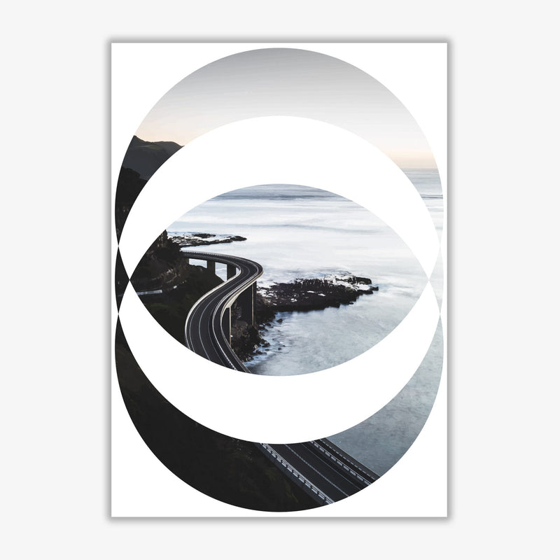 Black road oval modern fine art print, framed botanical &