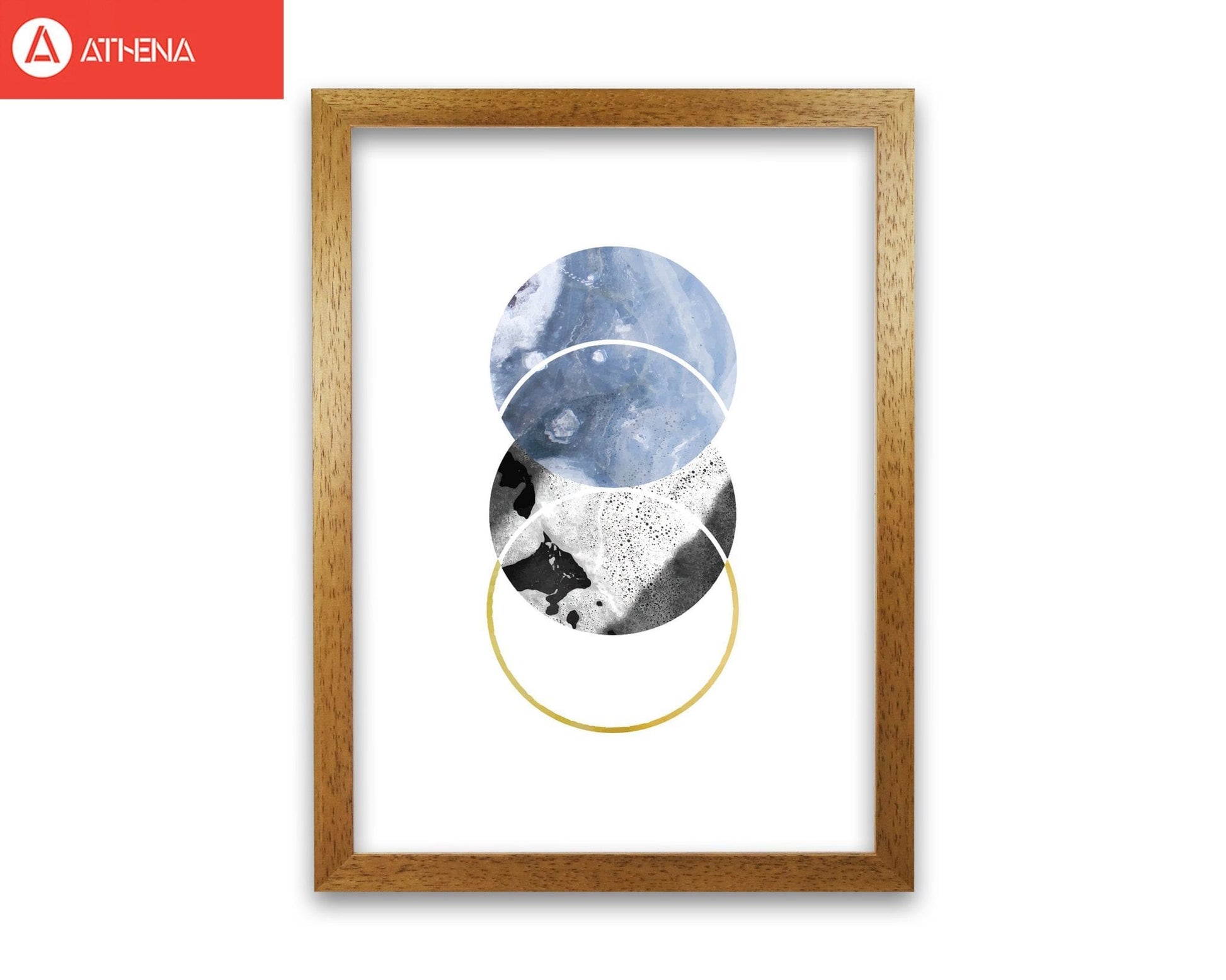 Blue and gold abstract circles modern fine art print
