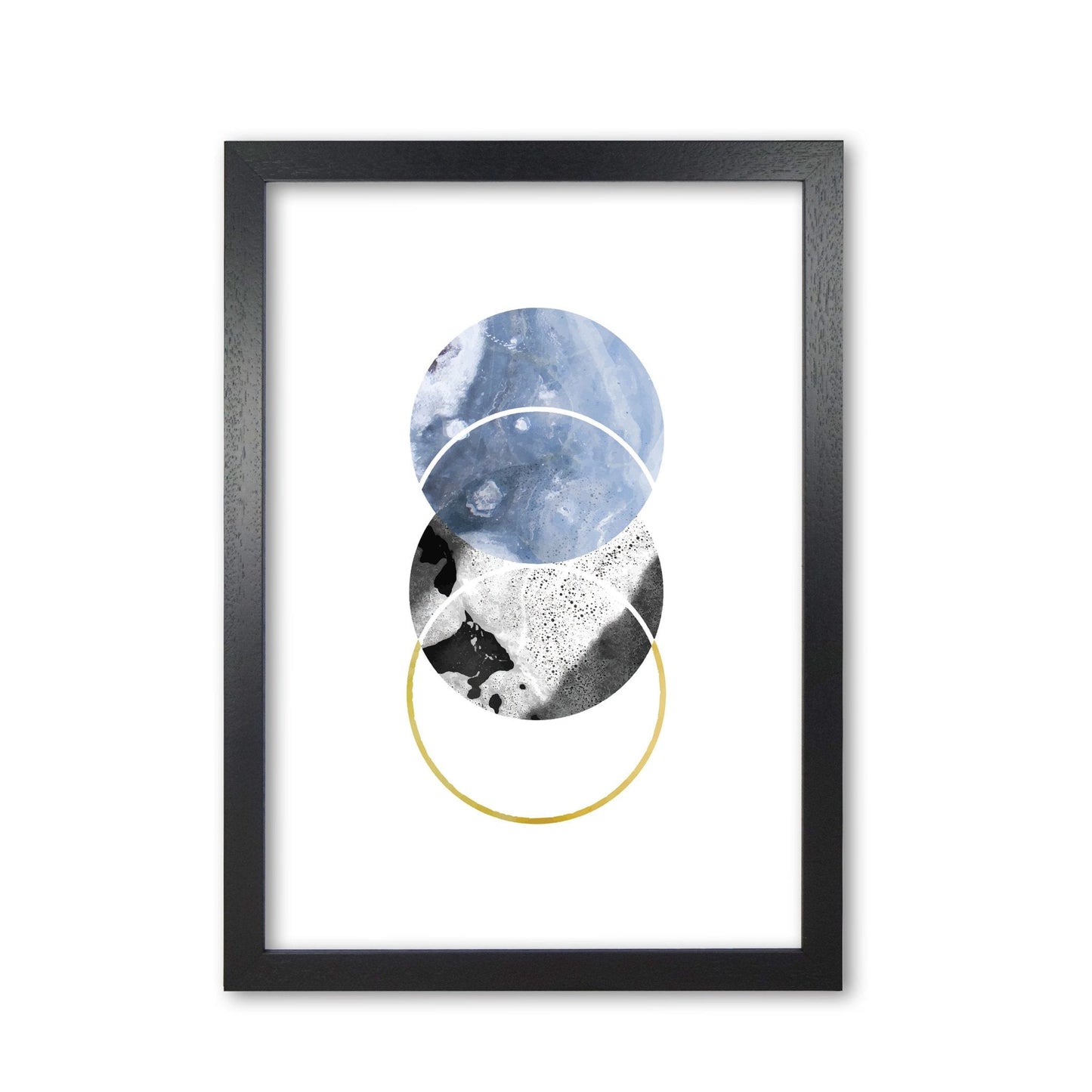 Blue and gold abstract circles modern fine art print